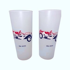 Vintage Set of 2 1914 Stutz Automobile Tumblers: MCM Barware: Car Enthusiast